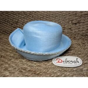 NEW! Deborah New York Light Blue Straw Derby Hat Fashion Church One Size